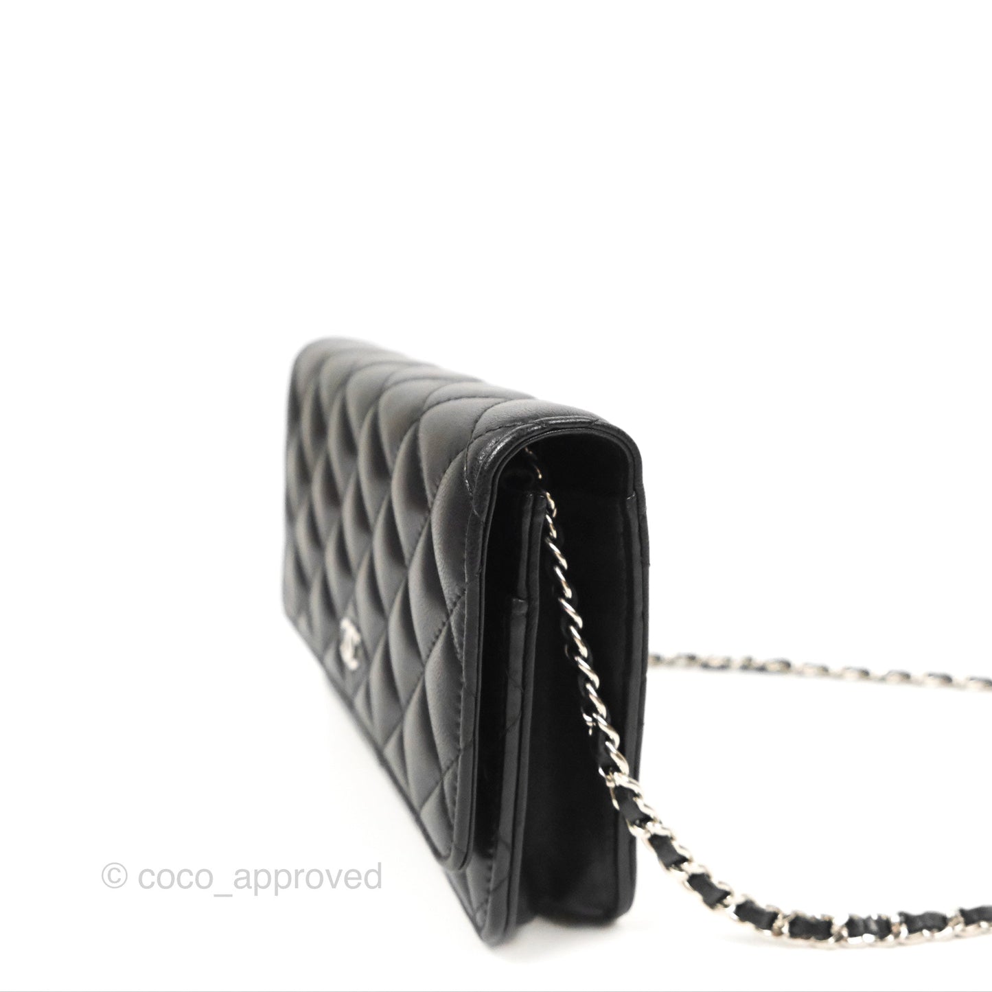 Chanel Classic Quilted Wallet On Chain WOC Black Lambskin Silver Hardware