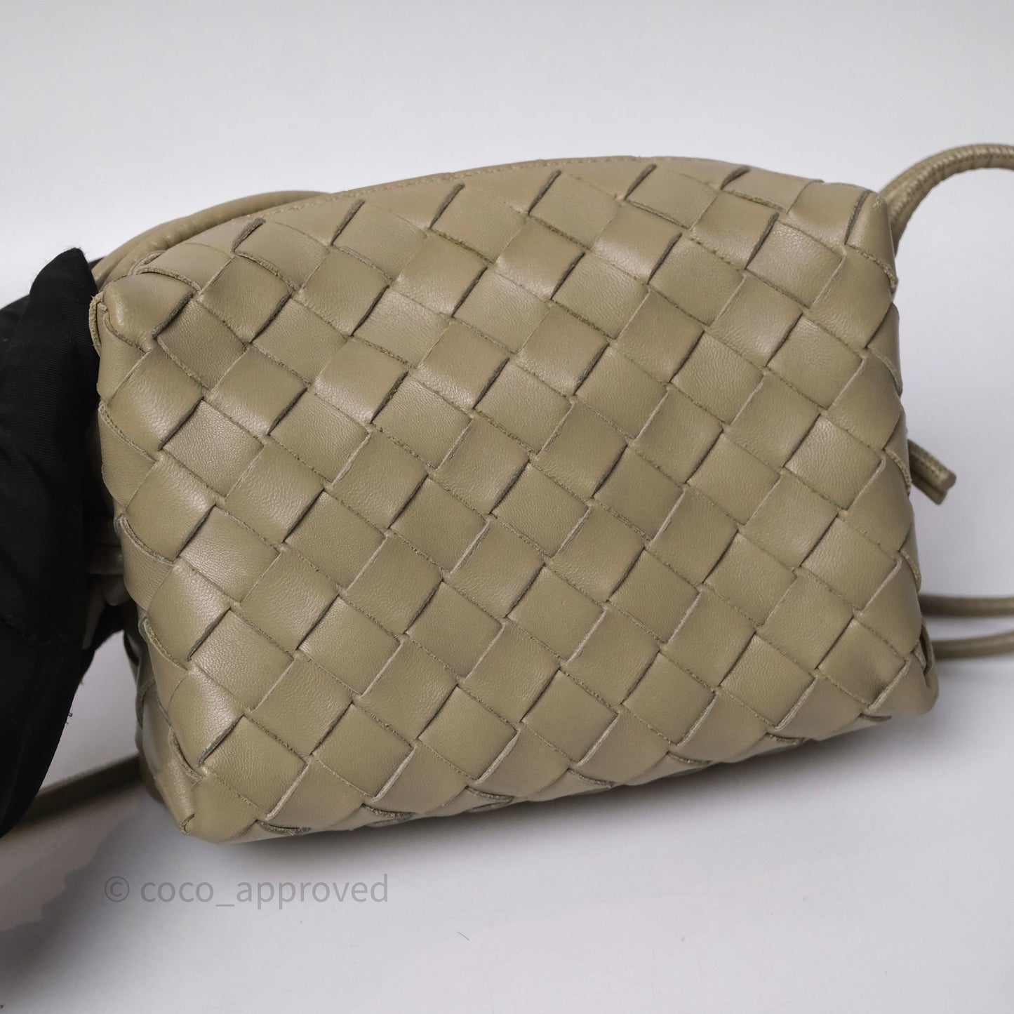 Bottega Veneta Mini Loop Camera Bag Intrecciato Lambskin Travertine