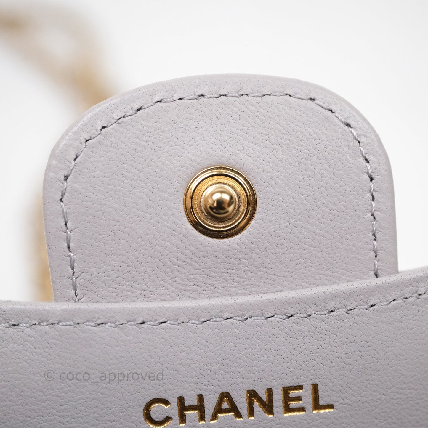 Chanel Mini Handle Flap Coin Purse With Chain Grey Lambskin Aged Gold Hardware