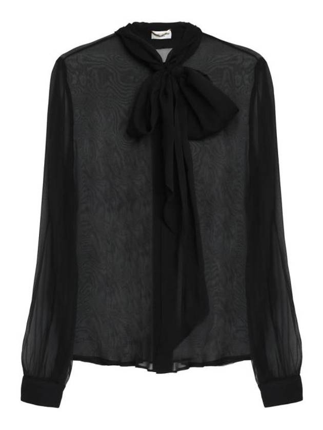 Luxury Saint Laurent Silk Muslin Crepe Blouse Black