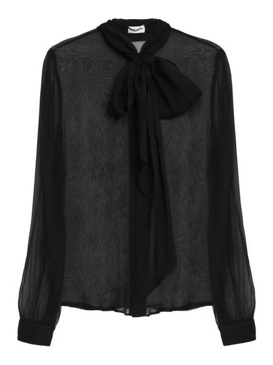 Luxury Saint Laurent Silk Muslin Crepe Blouse Black