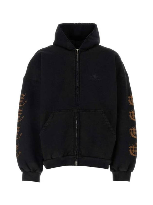 Luxury Balenciaga Heavy Metal Oversized Zip-Up Hoodie Black