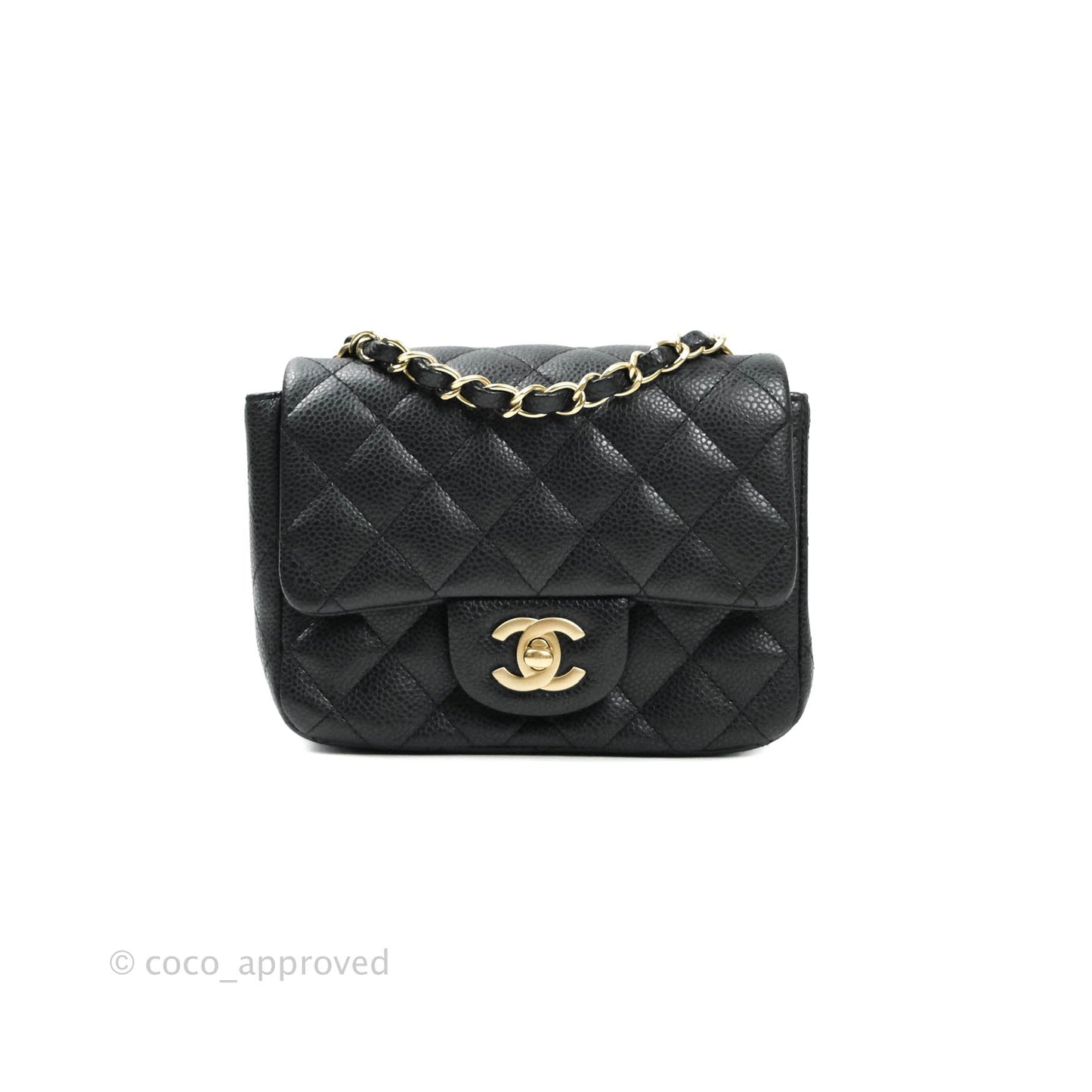 Chanel Mini Square Charcoal Black Caviar Matte Gold Hardware