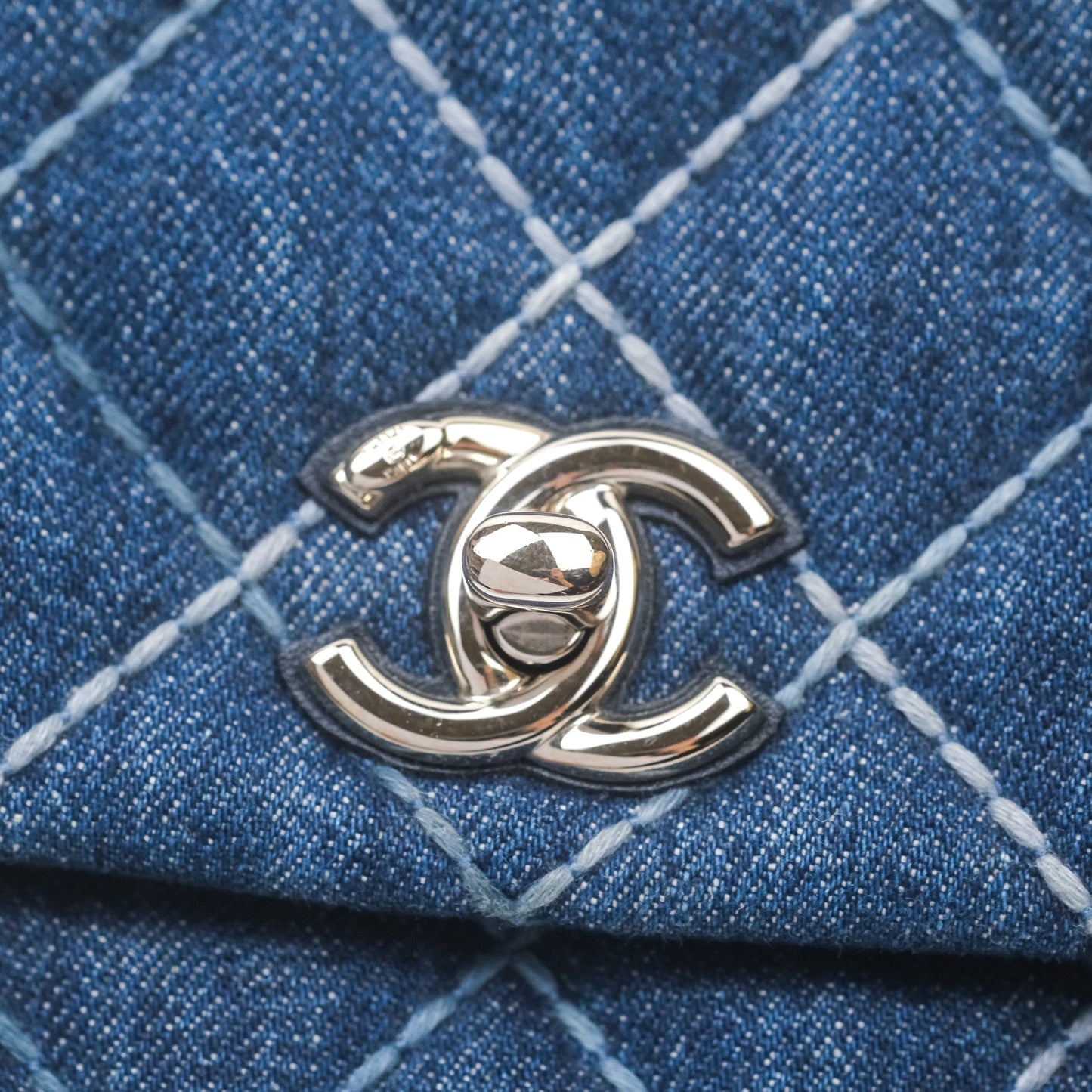 Chanel Small Coco Handle Quilted Contrast Stitch Denim Silver Hardware