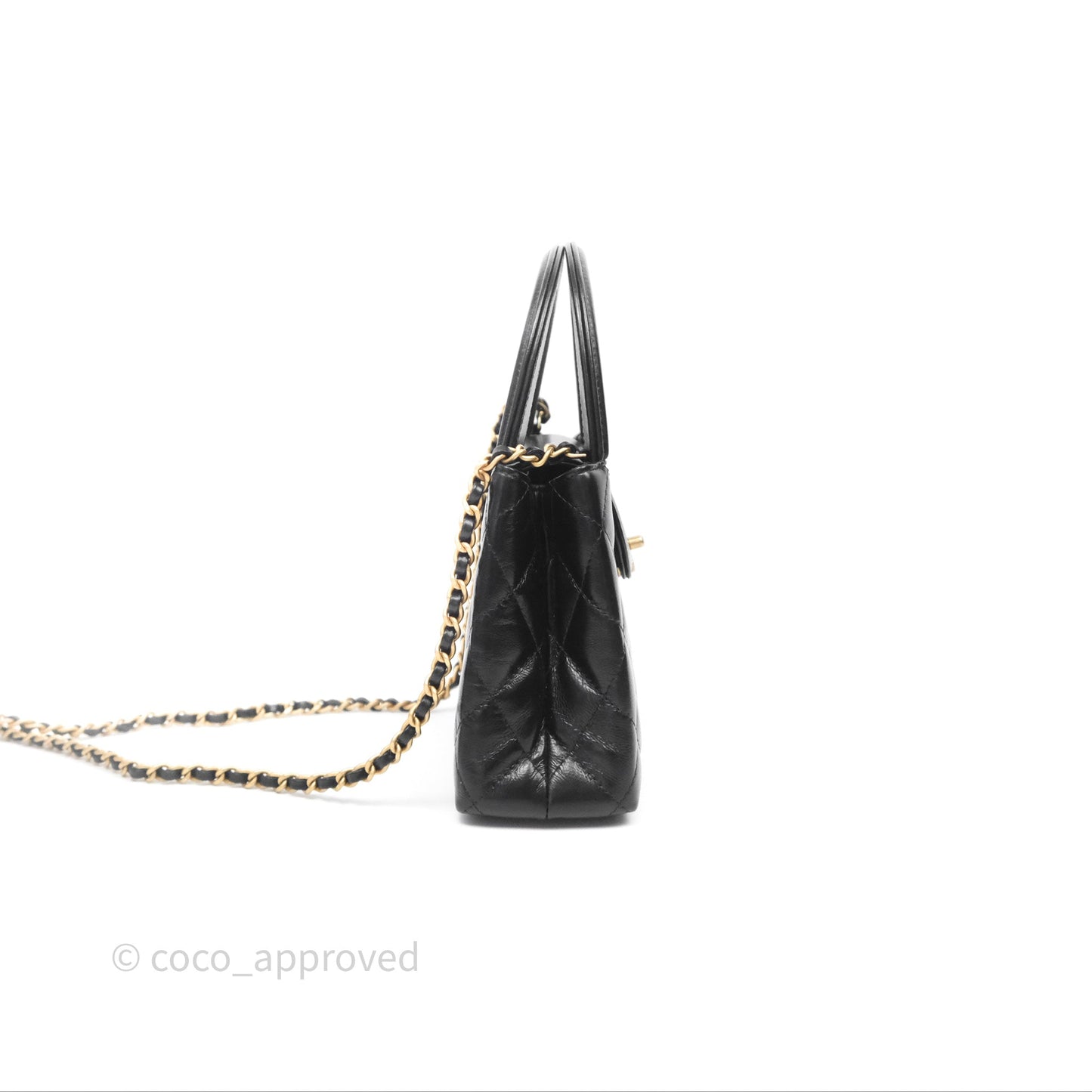 Chanel Kelly Bag Quilted Black Shiny Crumpled Calfskin Aged Gold Hardware