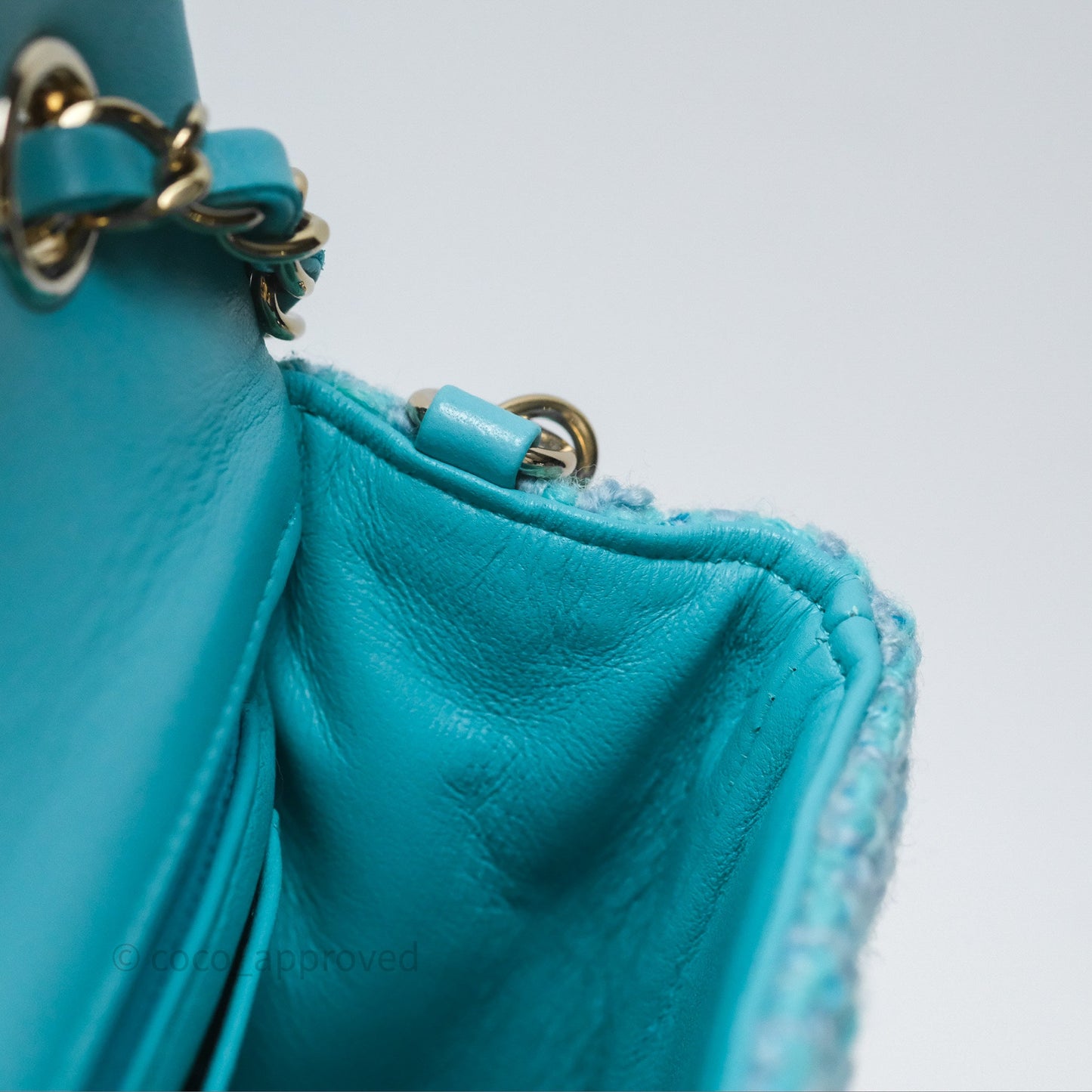 Chanel Quilted Mini Rectangular Flap Blue Tweed Gold Hardware