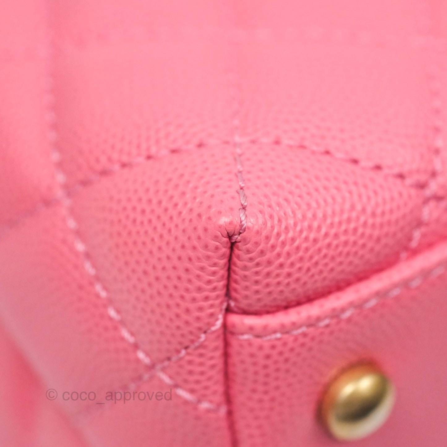 Chanel Small Coco Handle Quilted Pink Caviar Aged Gold Hardware Lizard Handle