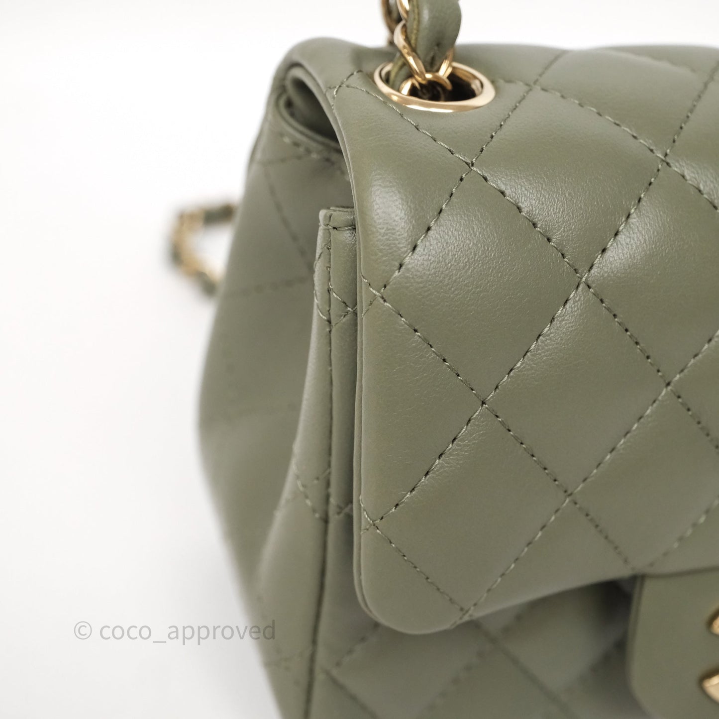Chanel Quilted Mini Square Olive Green Lambskin Gold Hardware