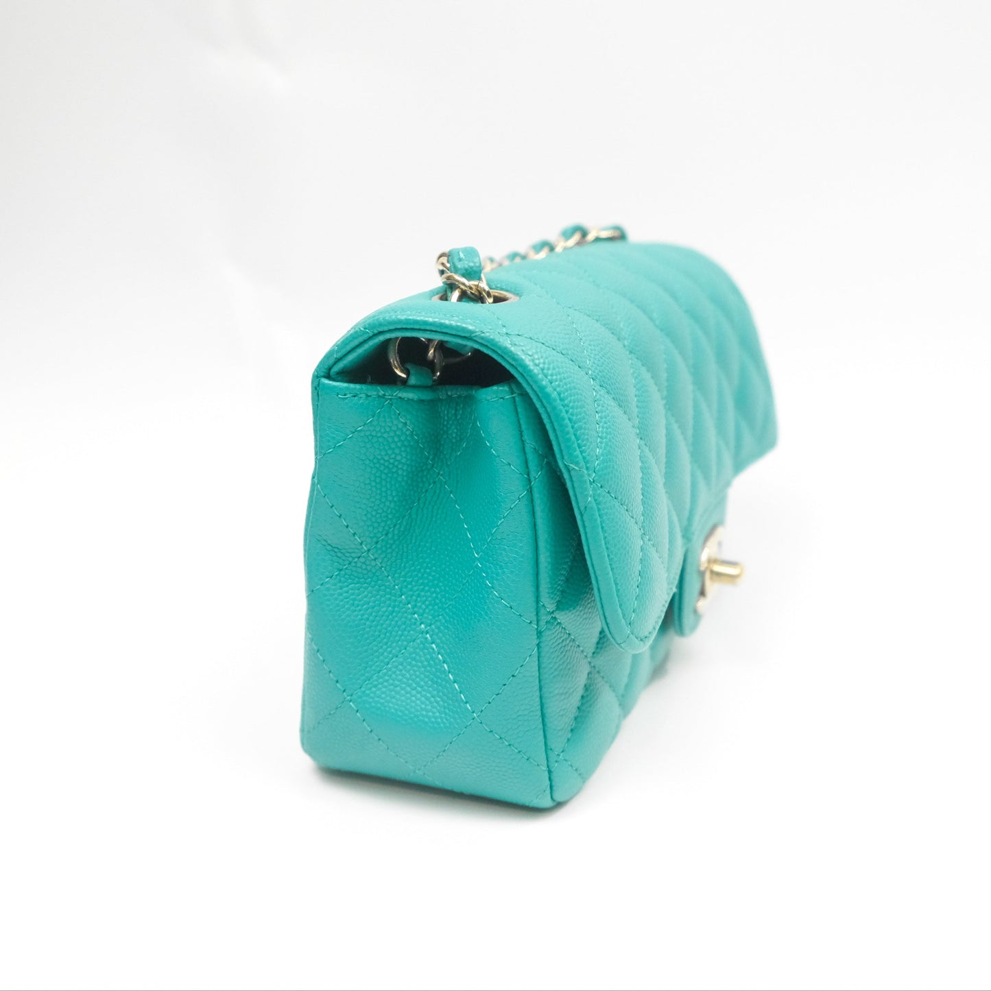 Chanel Mini Rectangular Flap Quilted Turquoise Caviar Gold Hardware