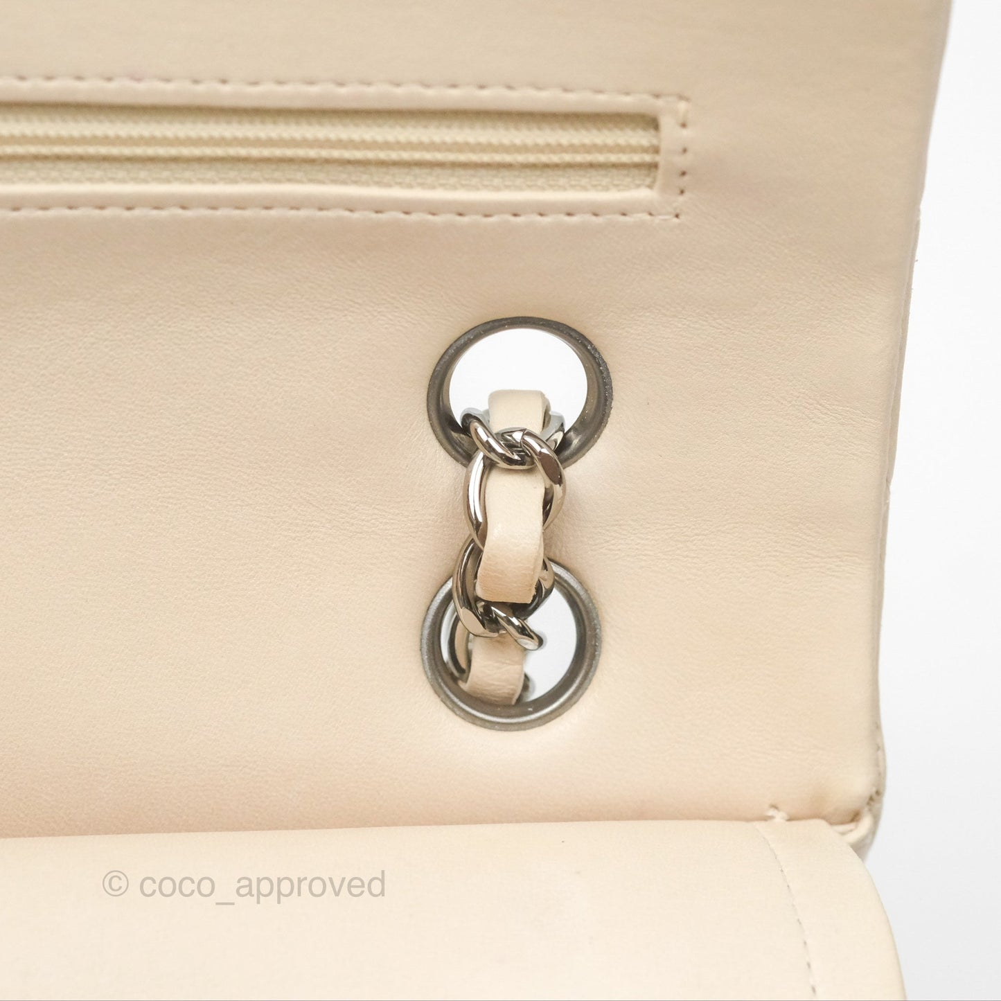 Chanel Classic M/L Medium Flap Quilted Pale Beige Lambskin Gun Metal