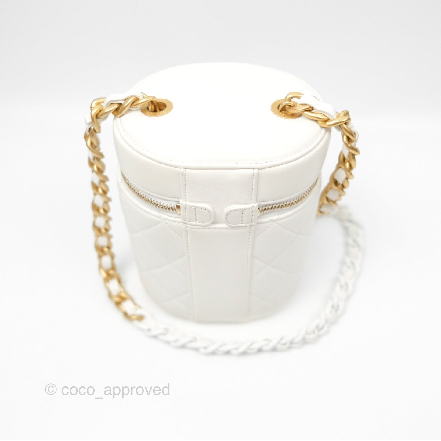 Chanel Vanity Case With Chain Shoulder Bag Quilted Calfskin Leather White