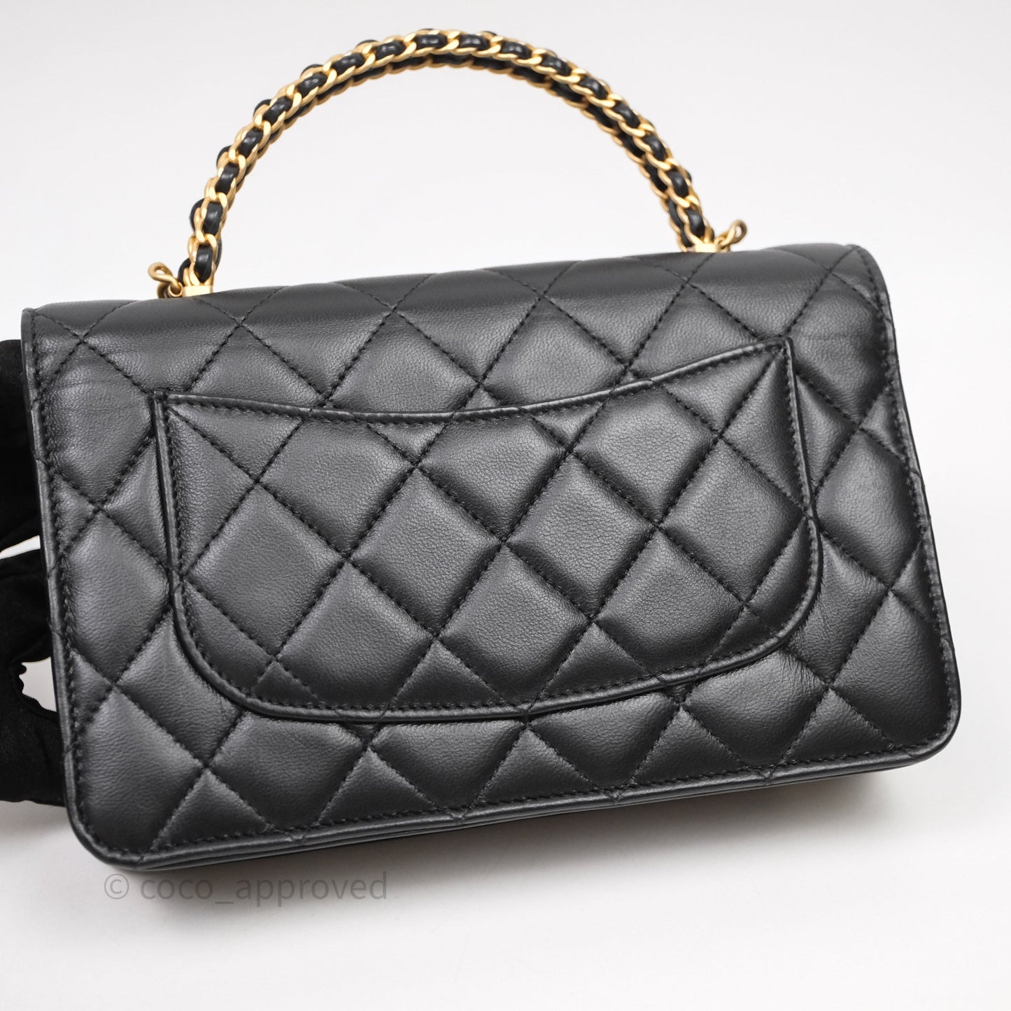Chanel Top Handle Wallet On Chain WOC Black Lambskin Gold Hardware