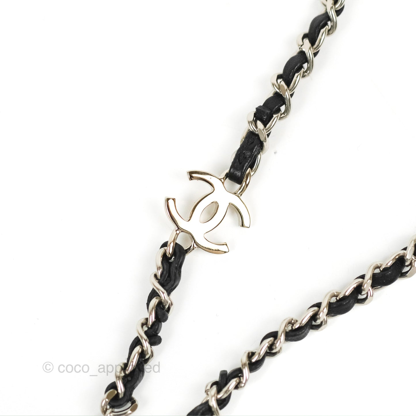 Chanel CC Woven Airpods Necklace Black Lambskin Silver Hardware