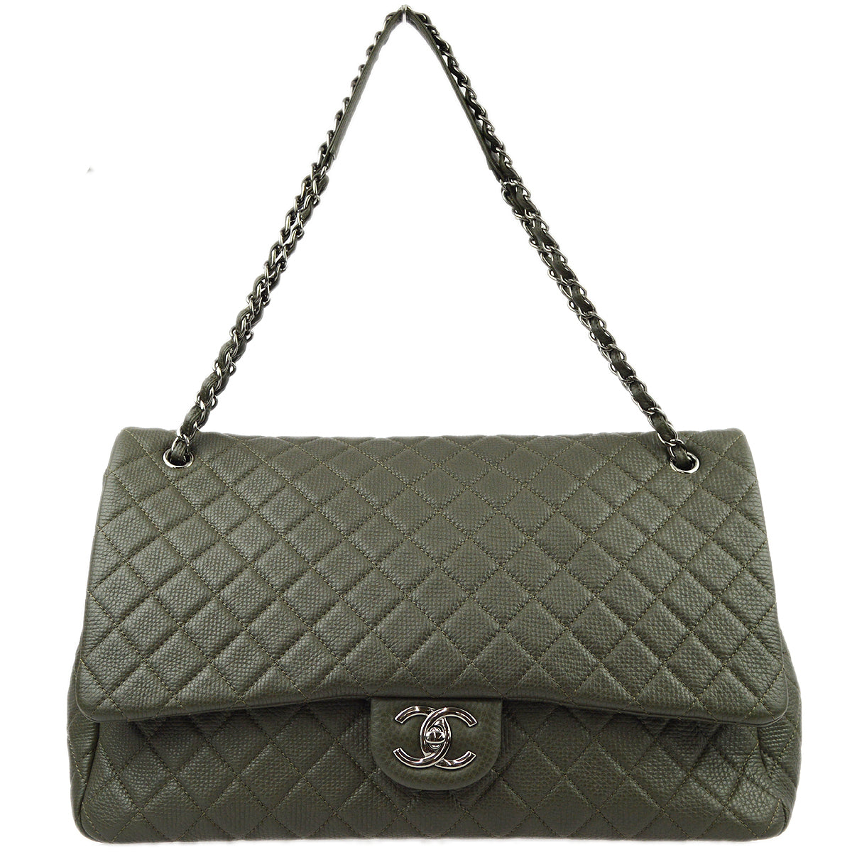 Luxury Chanel Gray Calfskin XXL Single Flap Shoulder Bag