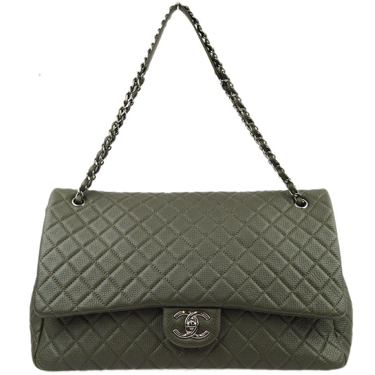 Luxury Chanel Gray Calfskin XXL Single Flap Shoulder Bag
