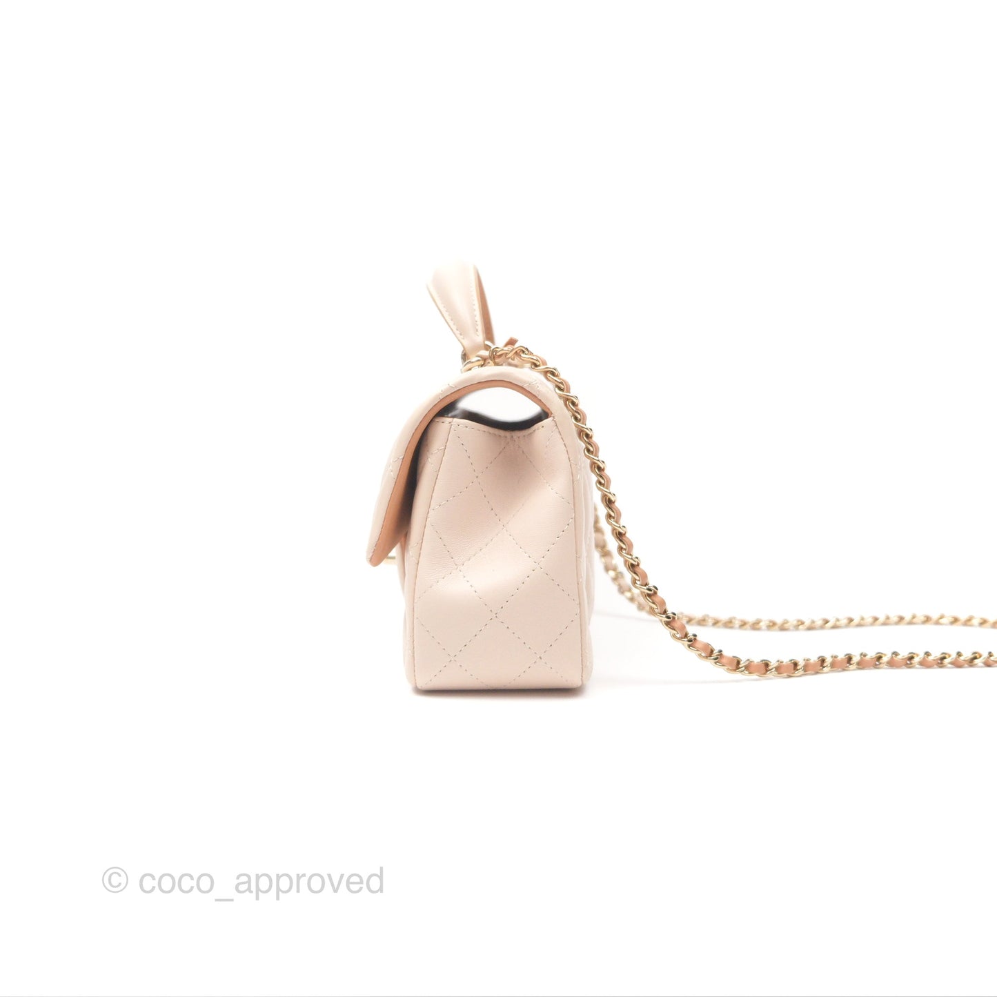 Chanel Top Handle Mini Rectangular Flap Bag Ecru/Beige Lambskin Gold Hardware 23P