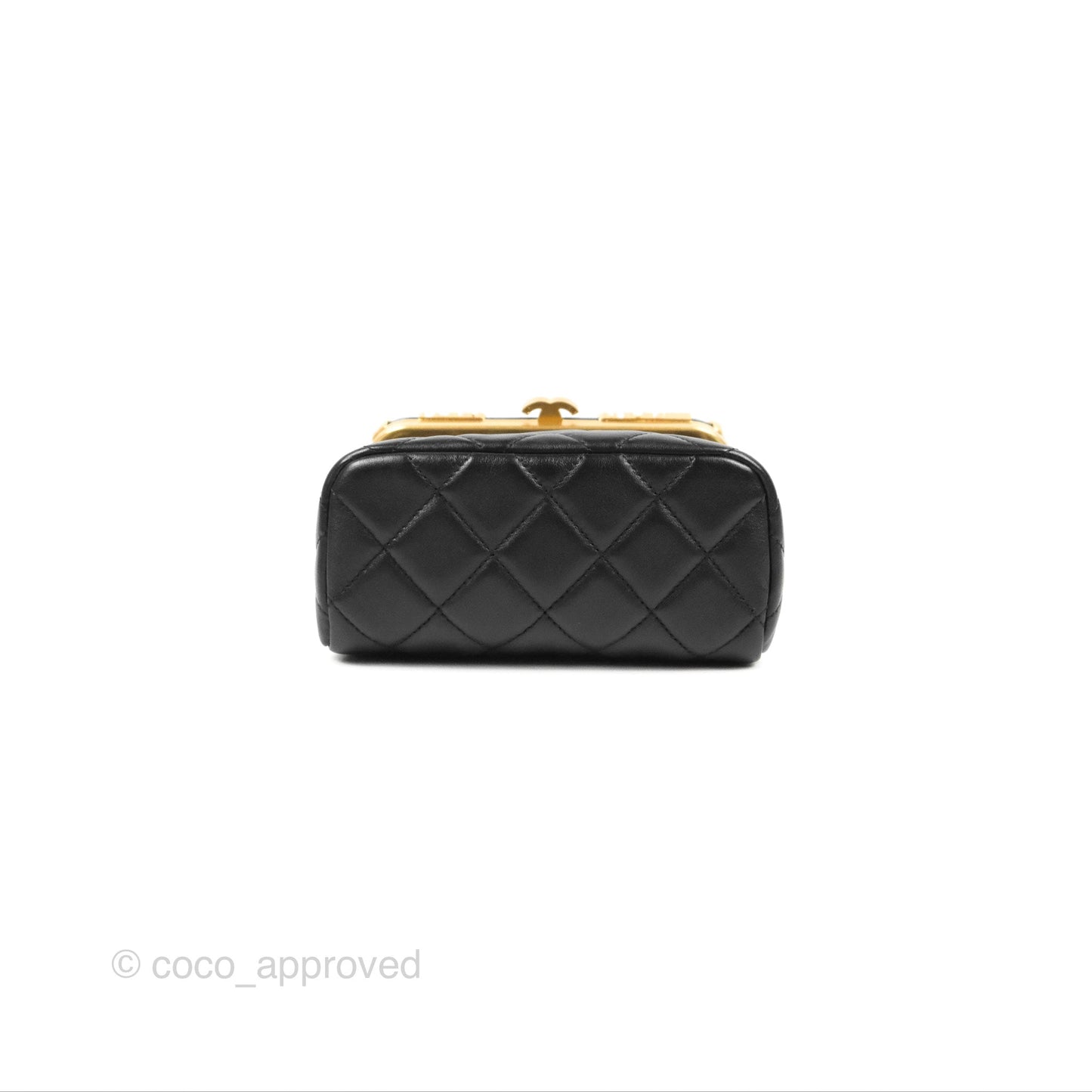 Chanel Logo Crystal Kiss-lock Vanity with Chain Black Lambskin 23C
