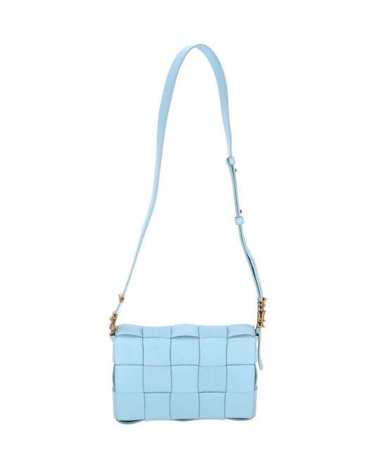 Luxury Bottega Veneta Cassette Crossbody Bag in Turquoise Blue Leather