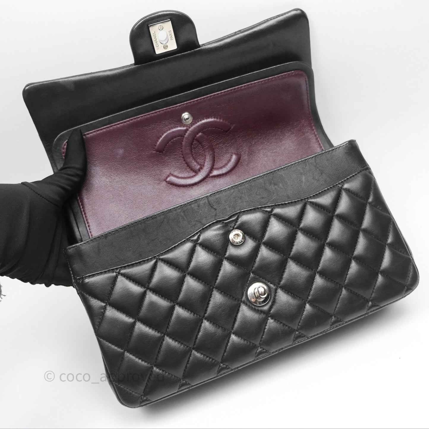 Chanel Classic M/L Medium Flap Quilted Black Lambskin Silver Hardware