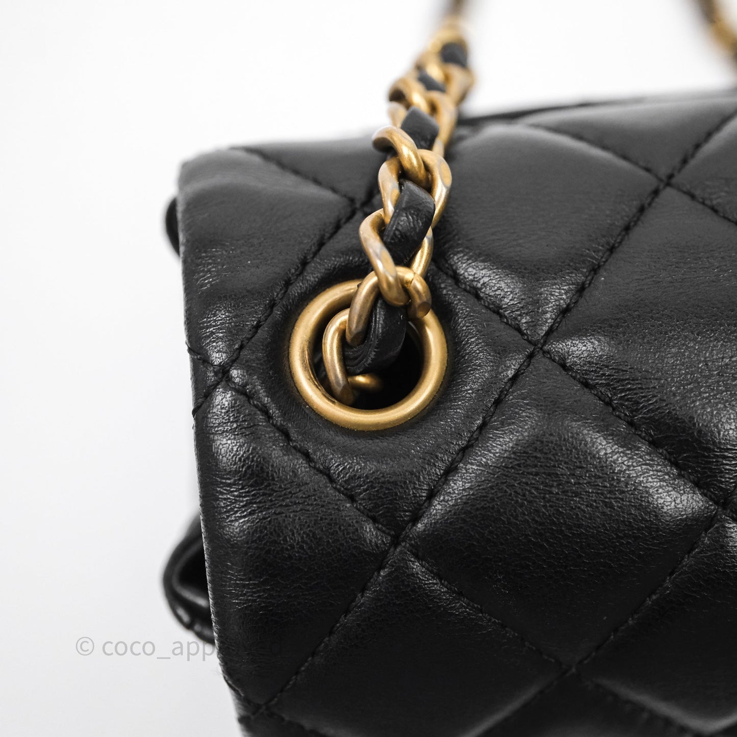 Chanel Pearl Crush Mini Square Quilted Black Lambskin Aged Gold Hardware