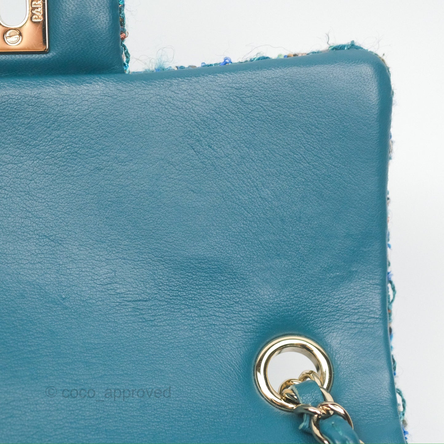 Chanel Mini Rectangular Flap Teal Tweed Gold Hardware