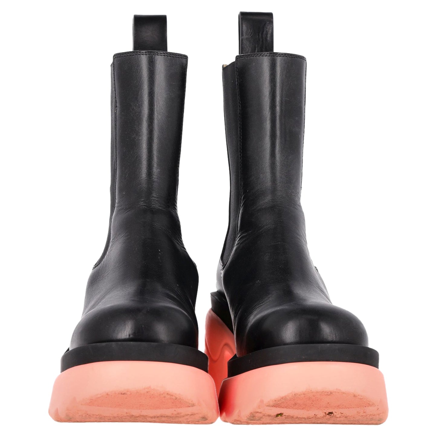 Luxury Bottega Veneta Flash Platform Ankle Boot in Black Leather and Pink Rubber Sole