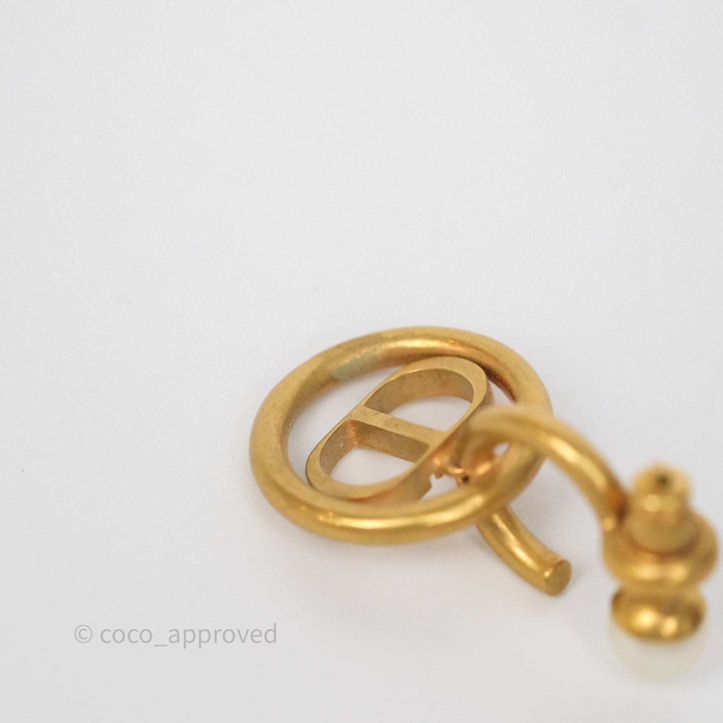 Dior 30 Montaigne Pearl Drop Earrings Aged Gold Tone