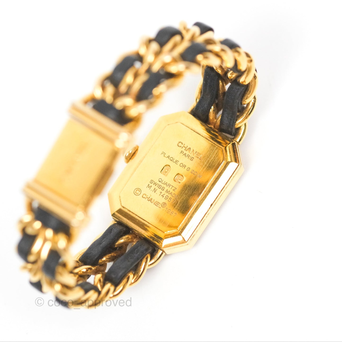 Chanel Vintage Première Watch Black Leather Gold Plated S Size