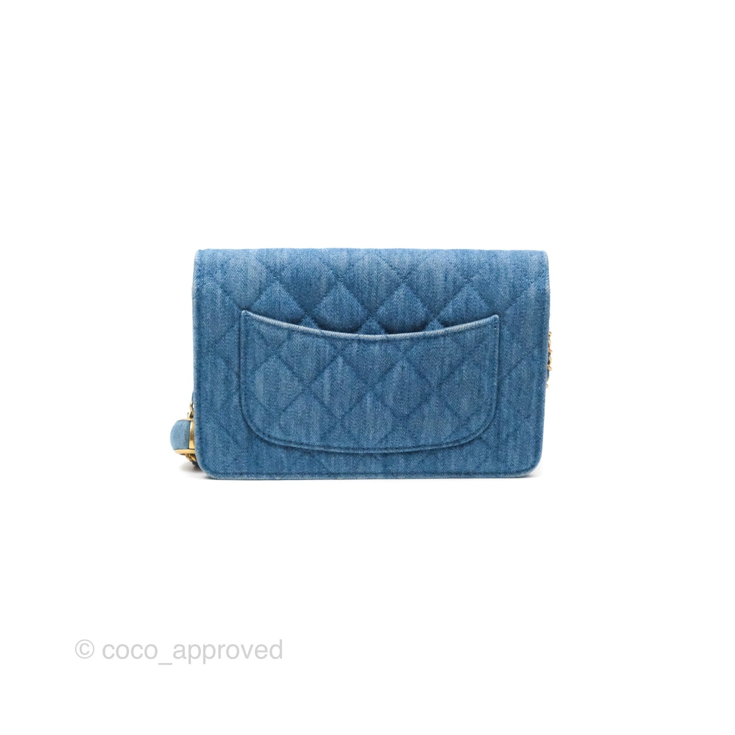Chanel Quilted Pearl Crush Wallet on Chain WOC Denim Aged Gold Hardware