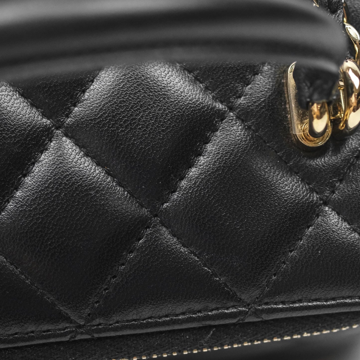 Chanel Vanity Rectangular Top Handle Black Lambskin Gold Hardware