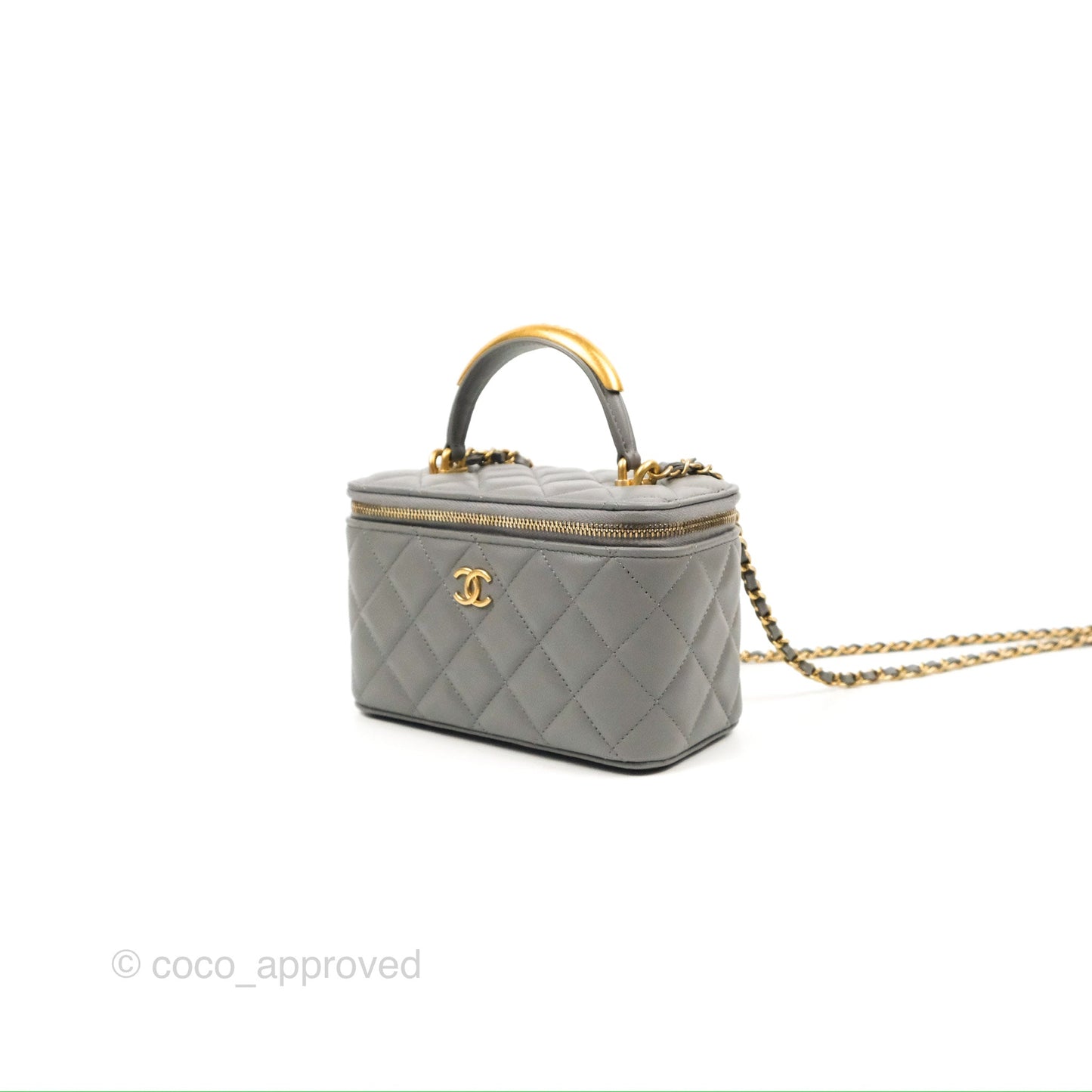 Chanel Vanity Rectangular Metal Top Handle Grey Lambskin Aged Gold Hardware
