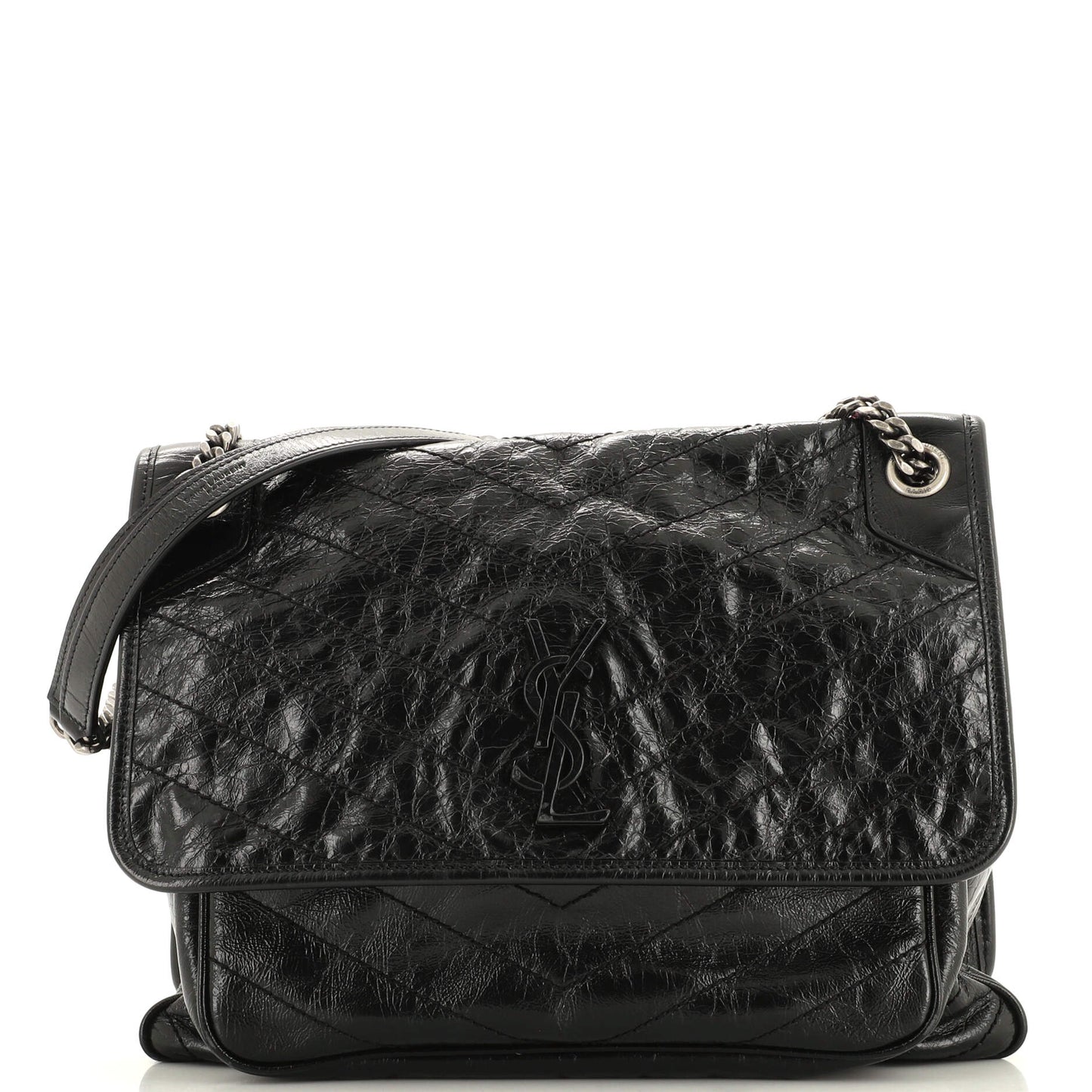 Luxury Saint Laurent Niki Chain Flap Bag Matelasse Chevron Leather Medium
