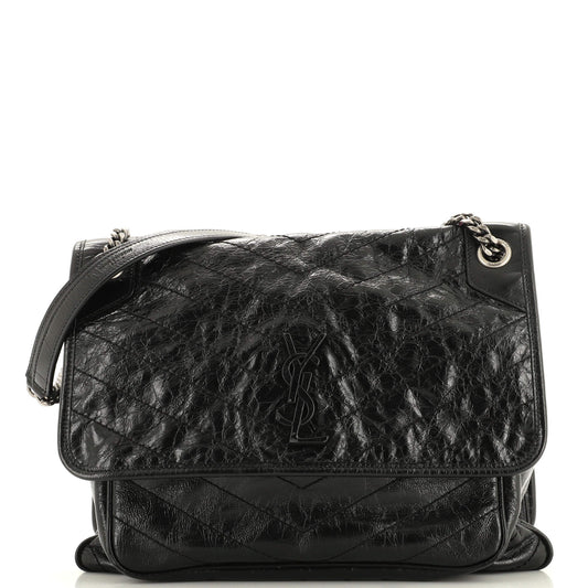 Luxury Saint Laurent Niki Chain Flap Bag Matelasse Chevron Leather Medium