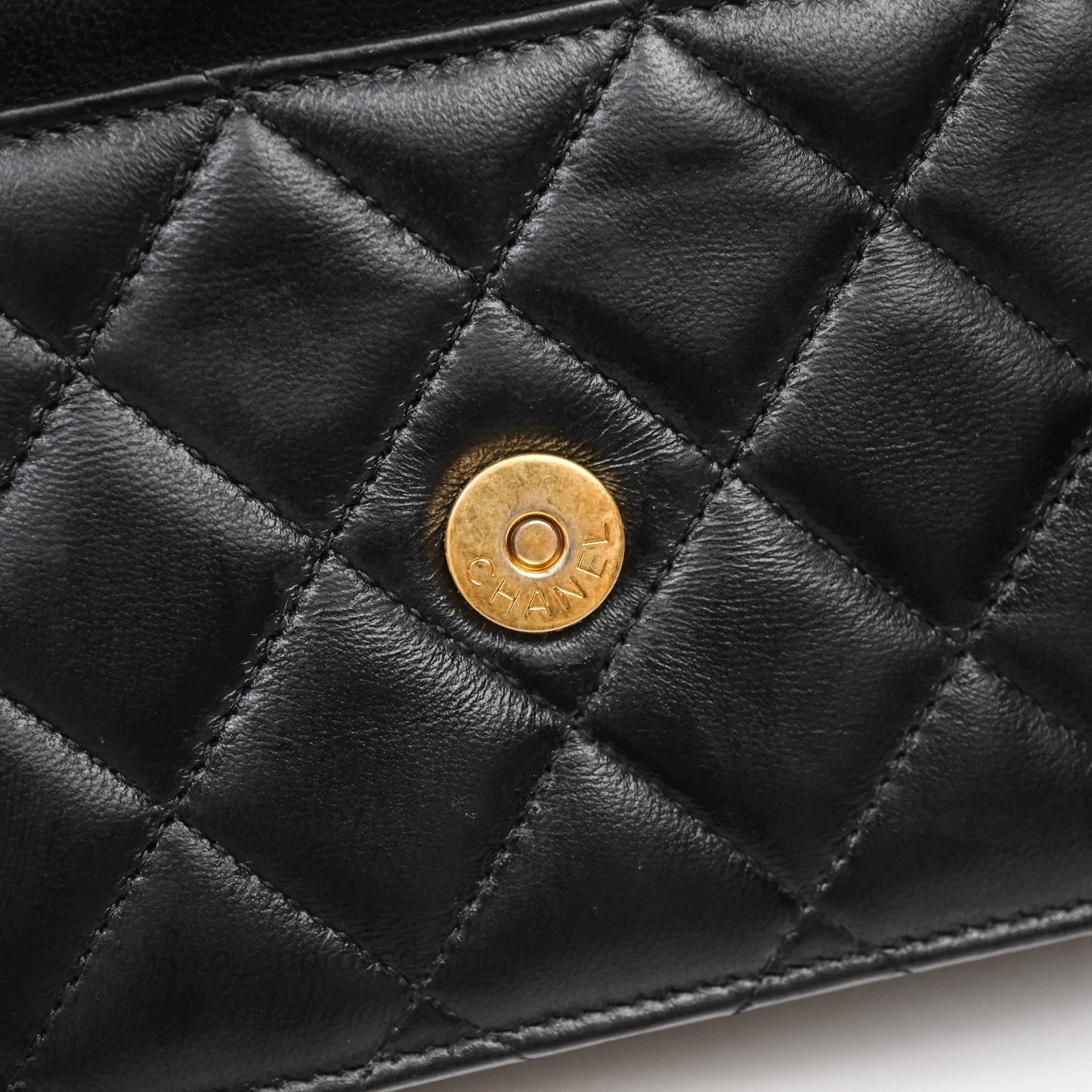 Chanel Top Handle Wallet On Chain WOC Black Lambskin Gold Hardware