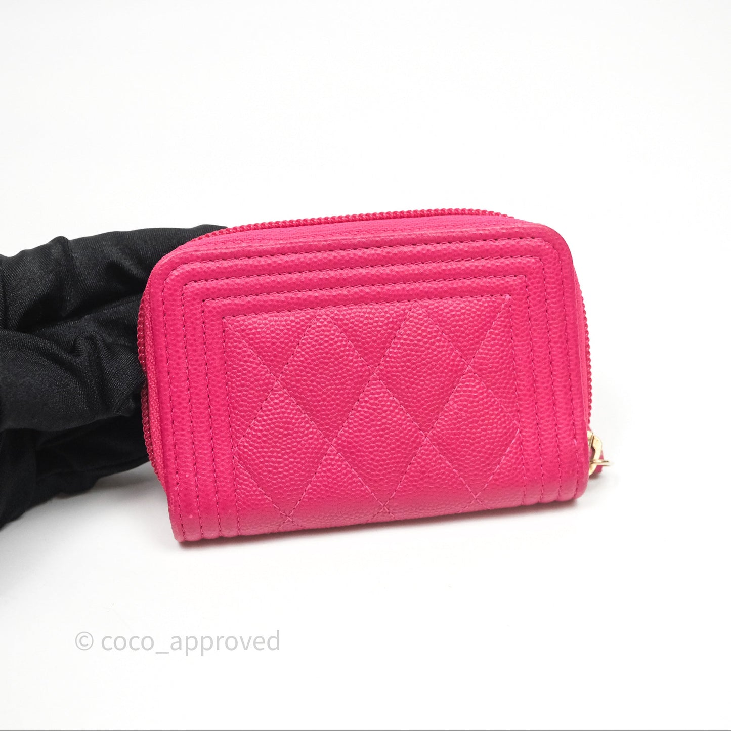 Chanel Boy Zipped Coin Purse Hot Pink Caviar Gold Hardware