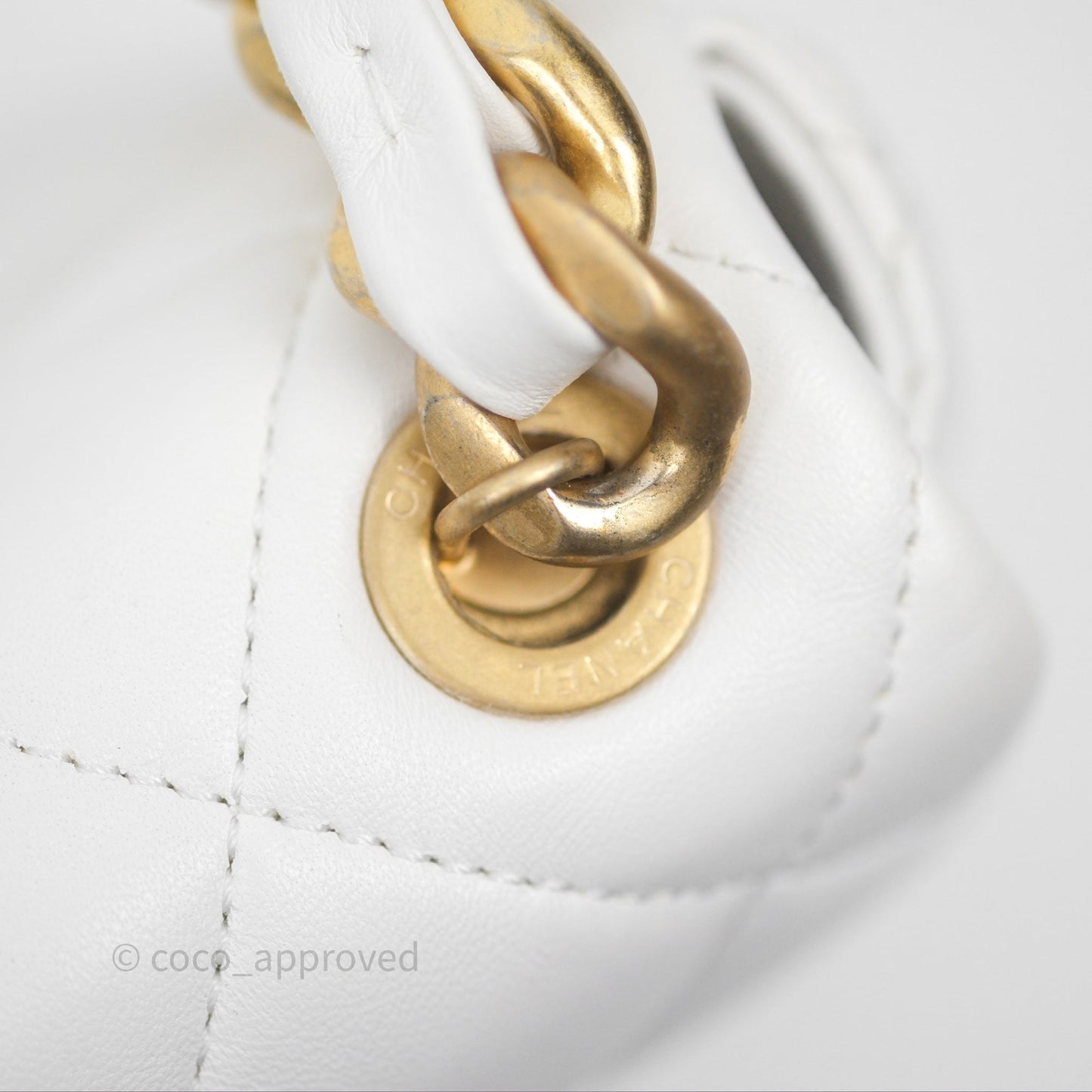 Chanel Small Flap Bag White Lambskin Aged Gold and Lacquered Metal 22S