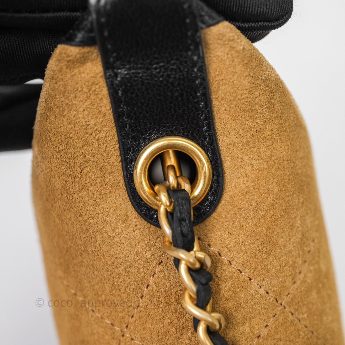 Chanel Hobo with Chain Brown Suede/ Black Calfskin Gold Hardware