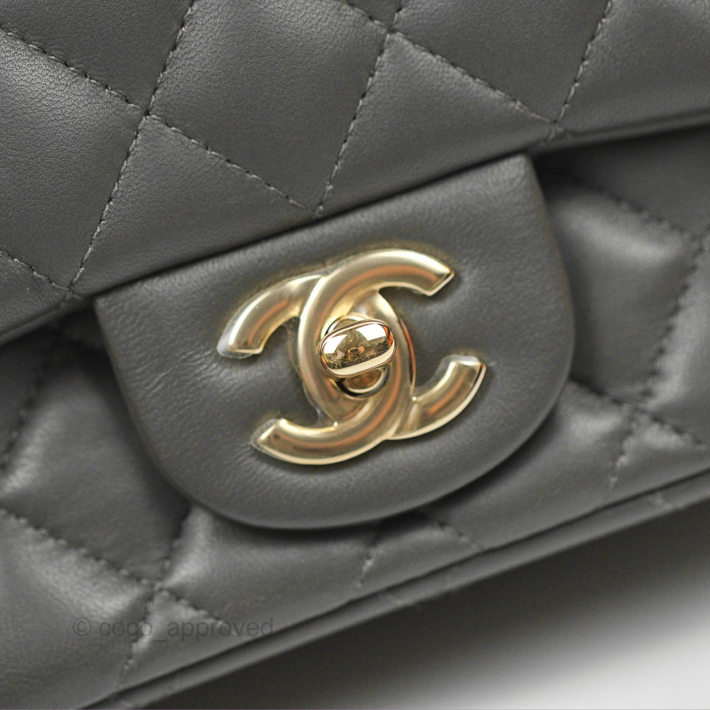 Chanel Quilted Mini Square Flap Grey Lambskin Gold Hardware