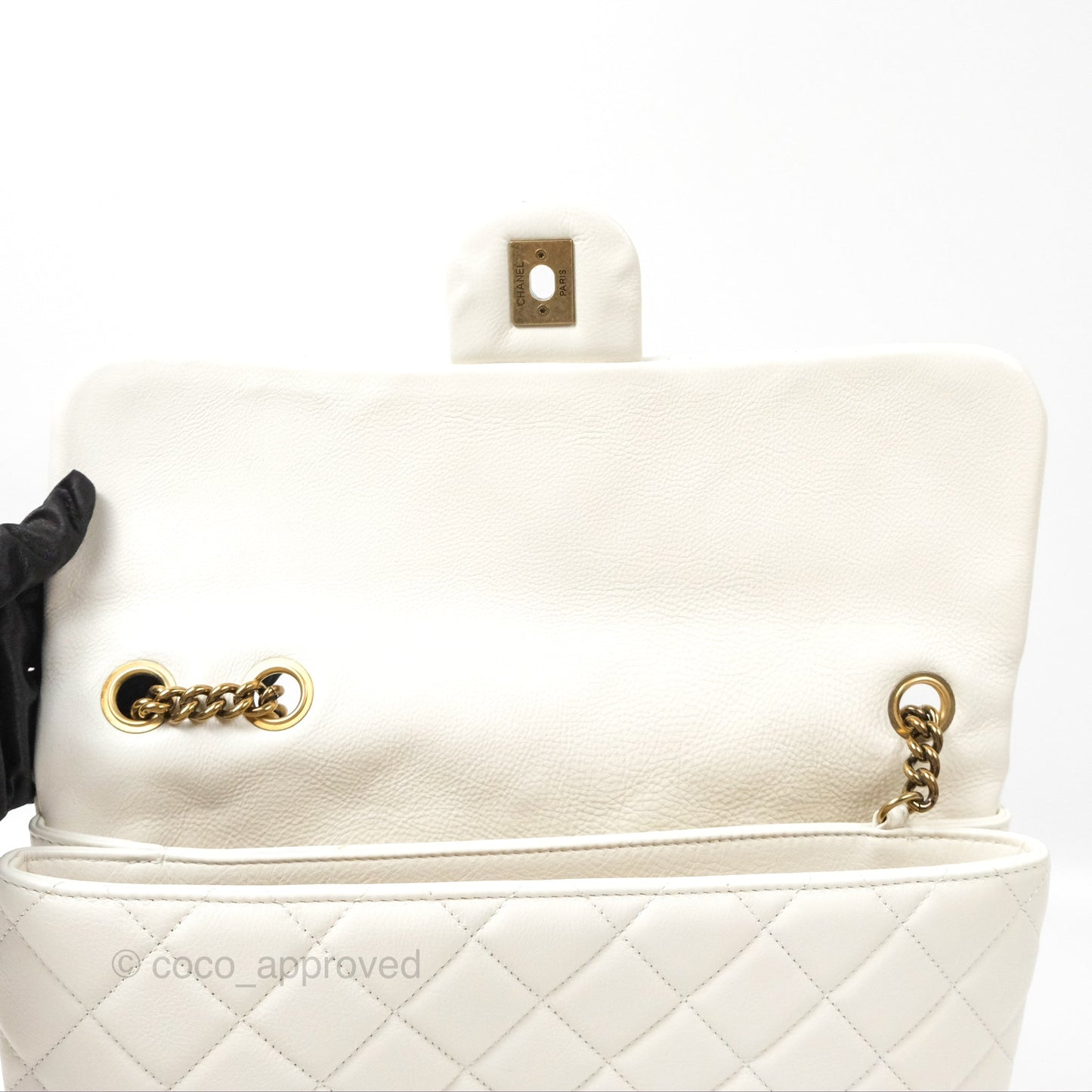 Chanel CC Crown Flap White Calfskin Antique Gold Hardware