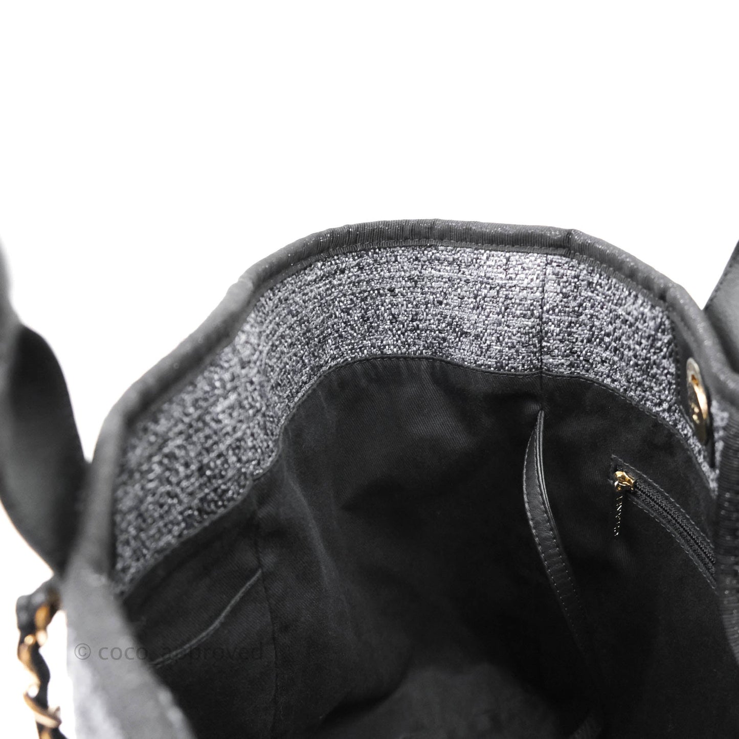Chanel Large Deauville Charcoal Grey Canvas Gold Hardware