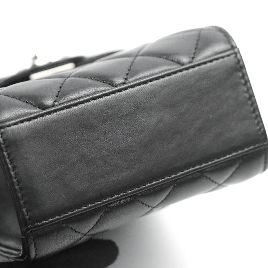 Chanel Classic Quilted Phone Holder Black Lambskin Silver Hardware