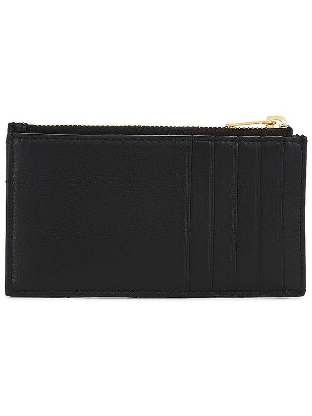 Luxury Saint Laurent Monogram Logo Plaque Zip-Up Card Wallet Black