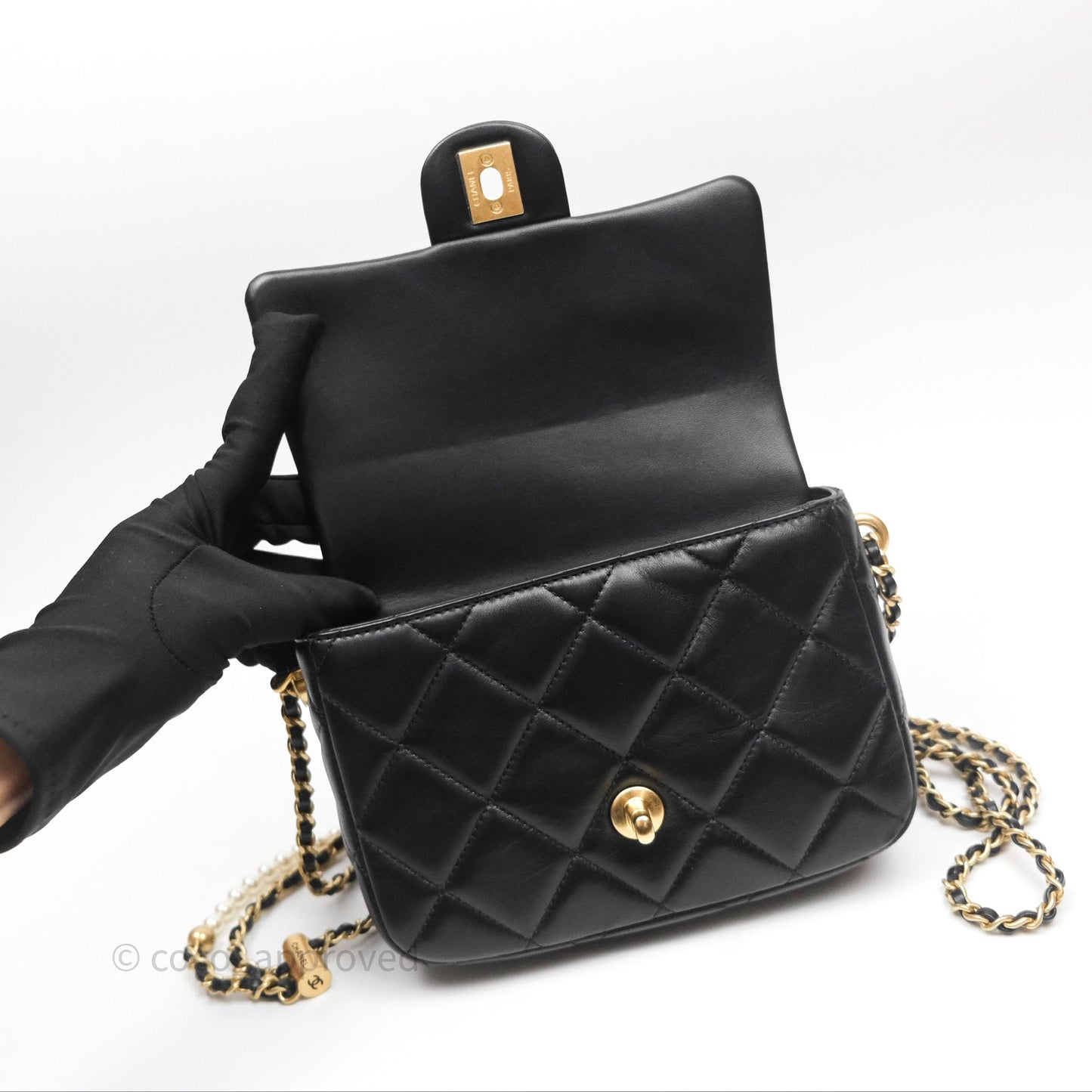 Chanel Quilted My Perfect Mini With Pearl Black Lambskin Gold Hardware 21K