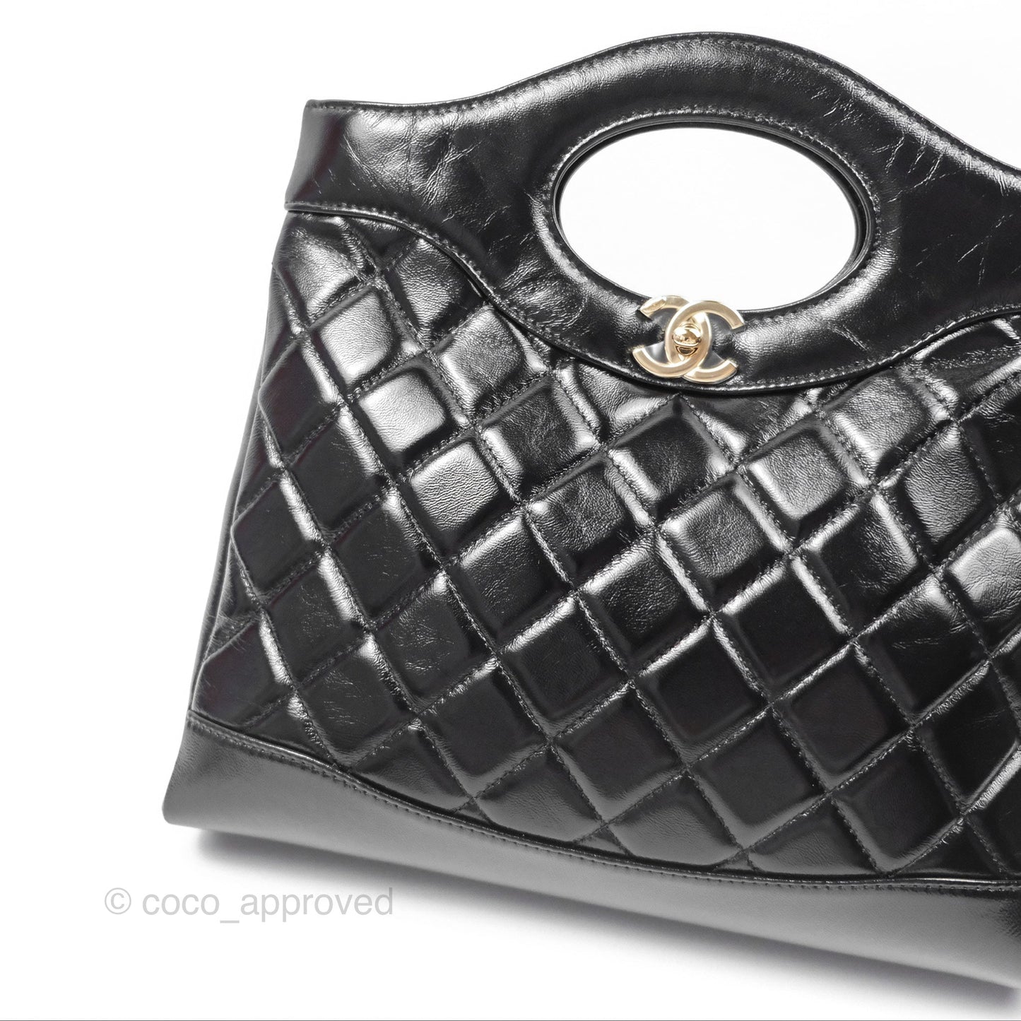 Chanel 31 Small Black Shiny Lambskin Gold Hardware 24S