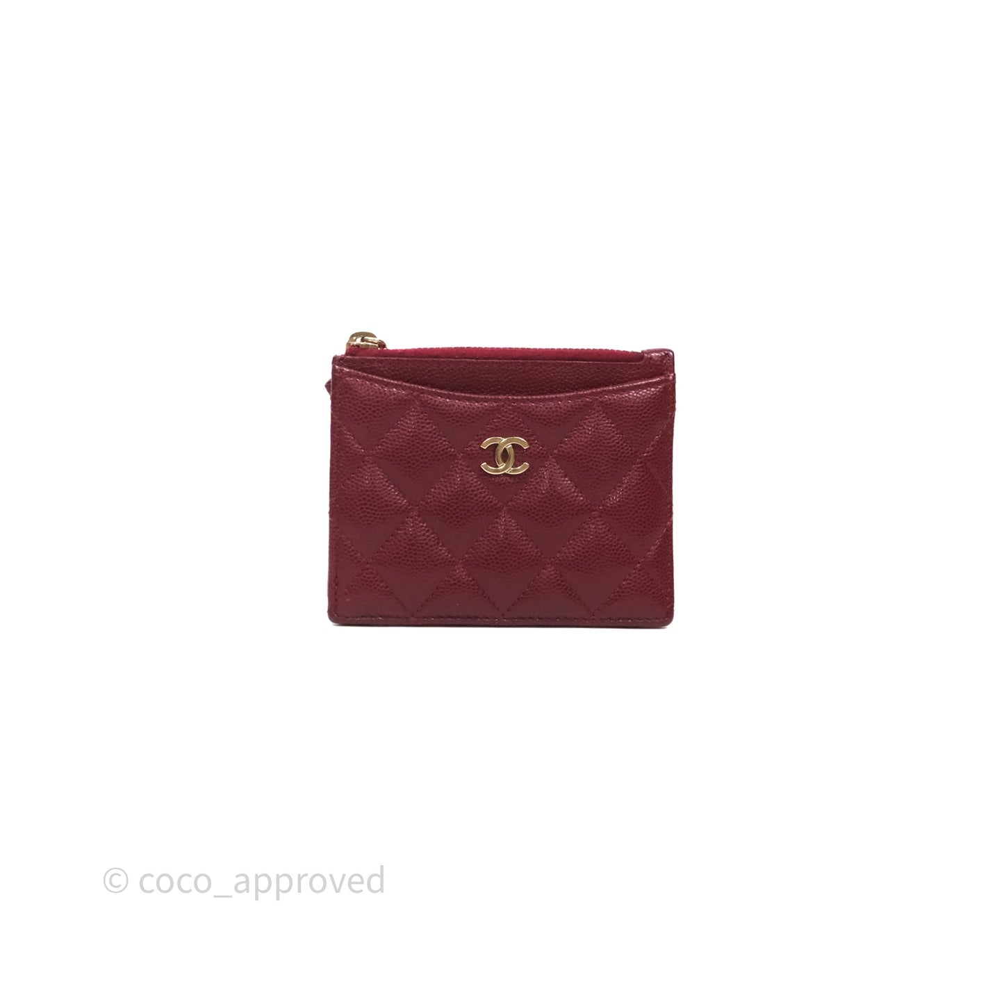 Chanel Classic Caviar Zipped Card Holder Burgundy Gold Hardware
