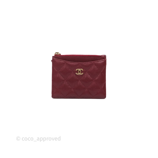Chanel Classic Caviar Zipped Card Holder Burgundy Gold Hardware