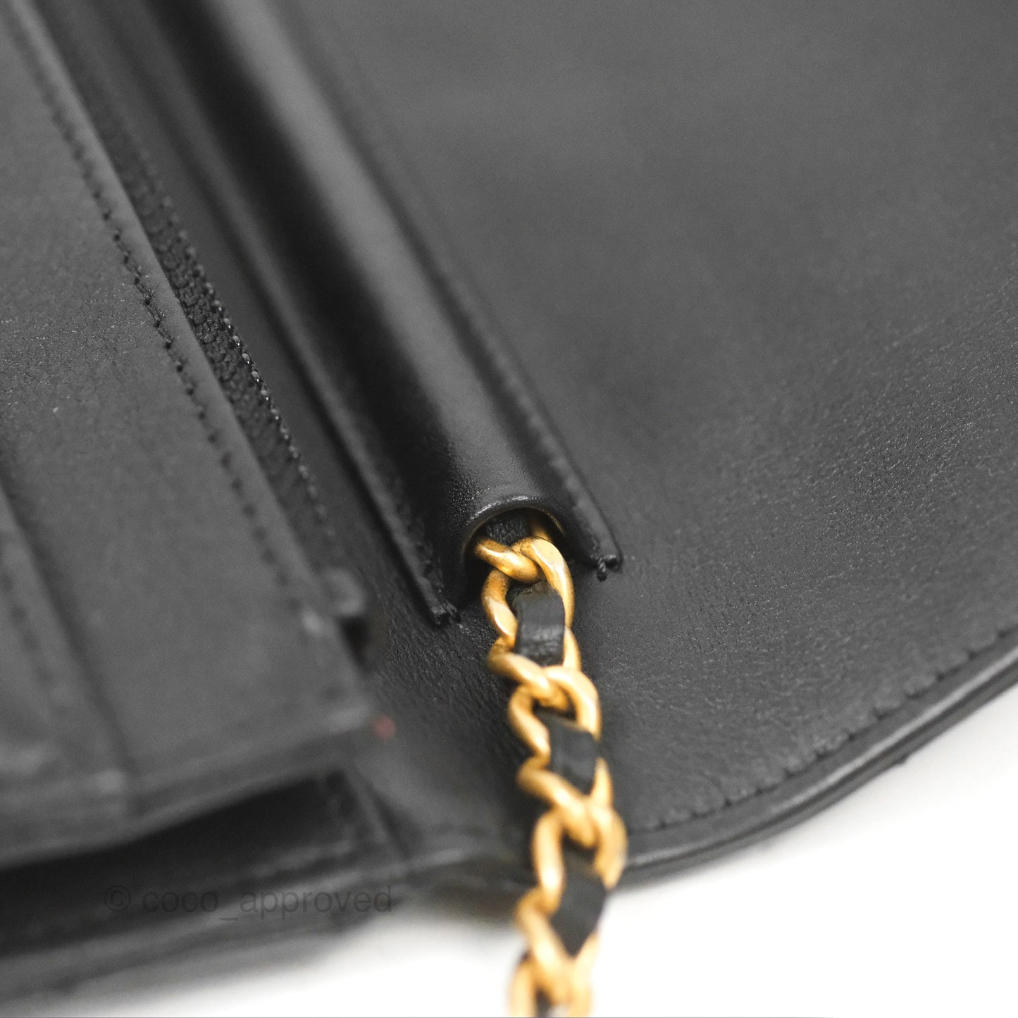 Chanel Logo Enchained Wallet On Chain WOC Black Calfskin Gold Hardware