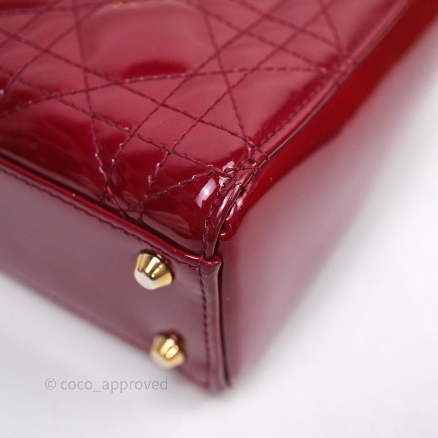 Christian Dior Mini Lady Dior Red Patent Cannage Gold Hardware