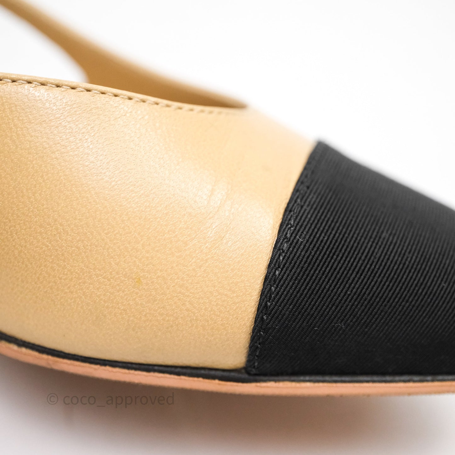 Chanel Classic Slingback Beige Black Leather Size 37