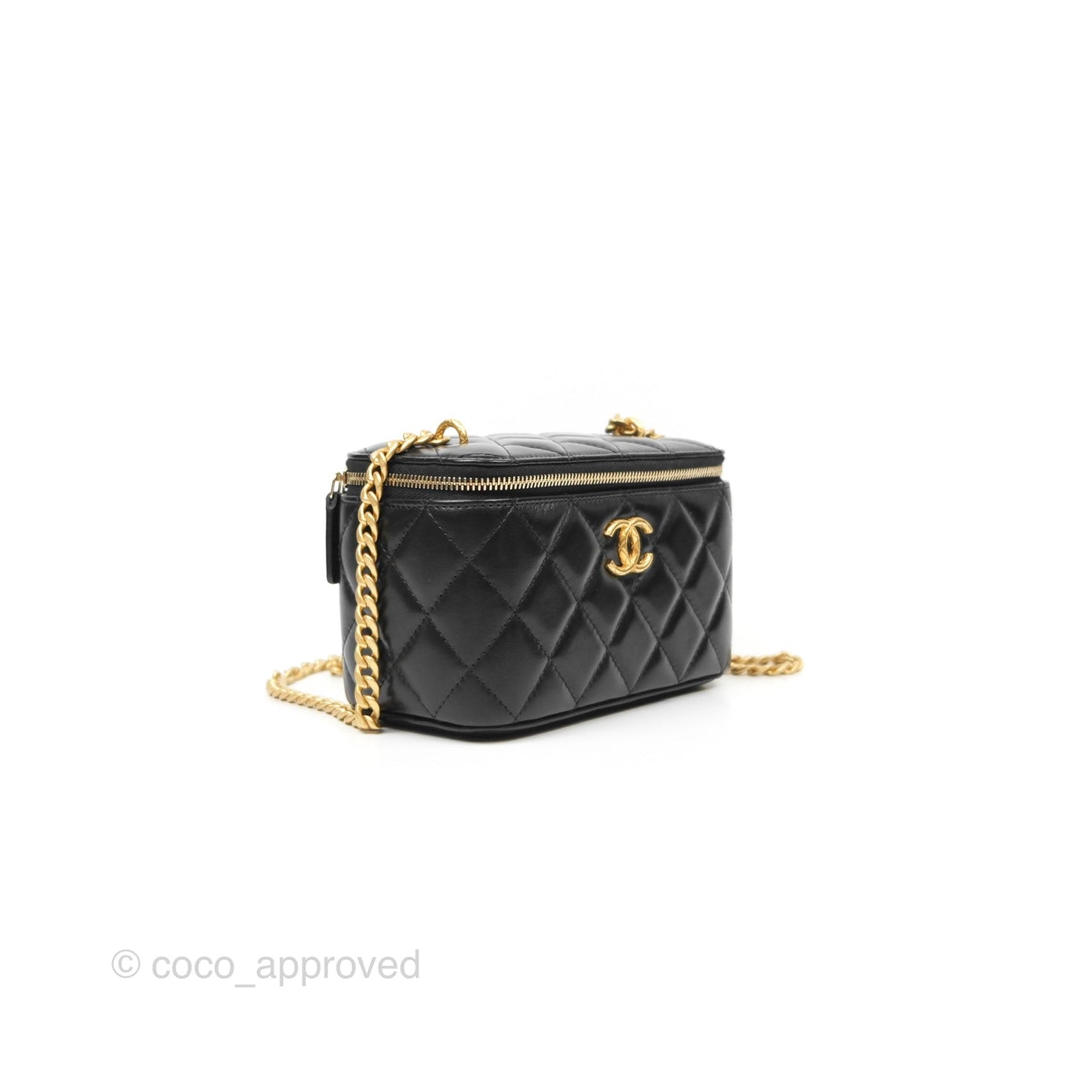Chanel Vanity with Adjustable Chain Black Lambskin Aged Gold Hardware